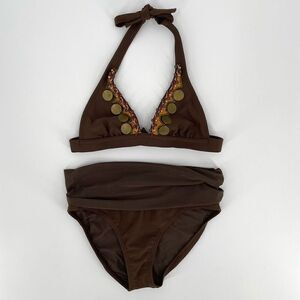 ViX‎ by Paula Hermanny Beaded Embroidered Triangle High Waisted Bikini Set Small